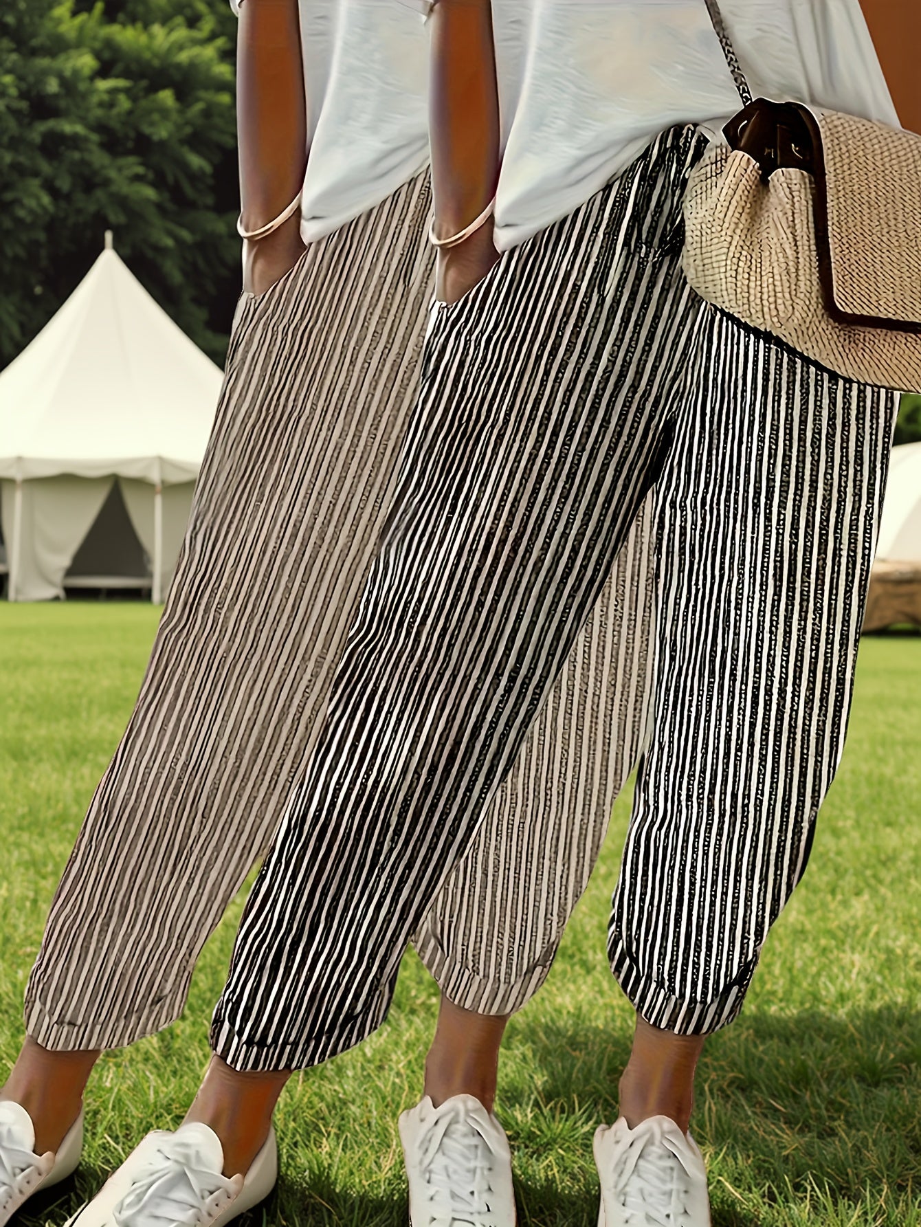 Two Pack Striped Casual Polyester Pants All Season Wear
