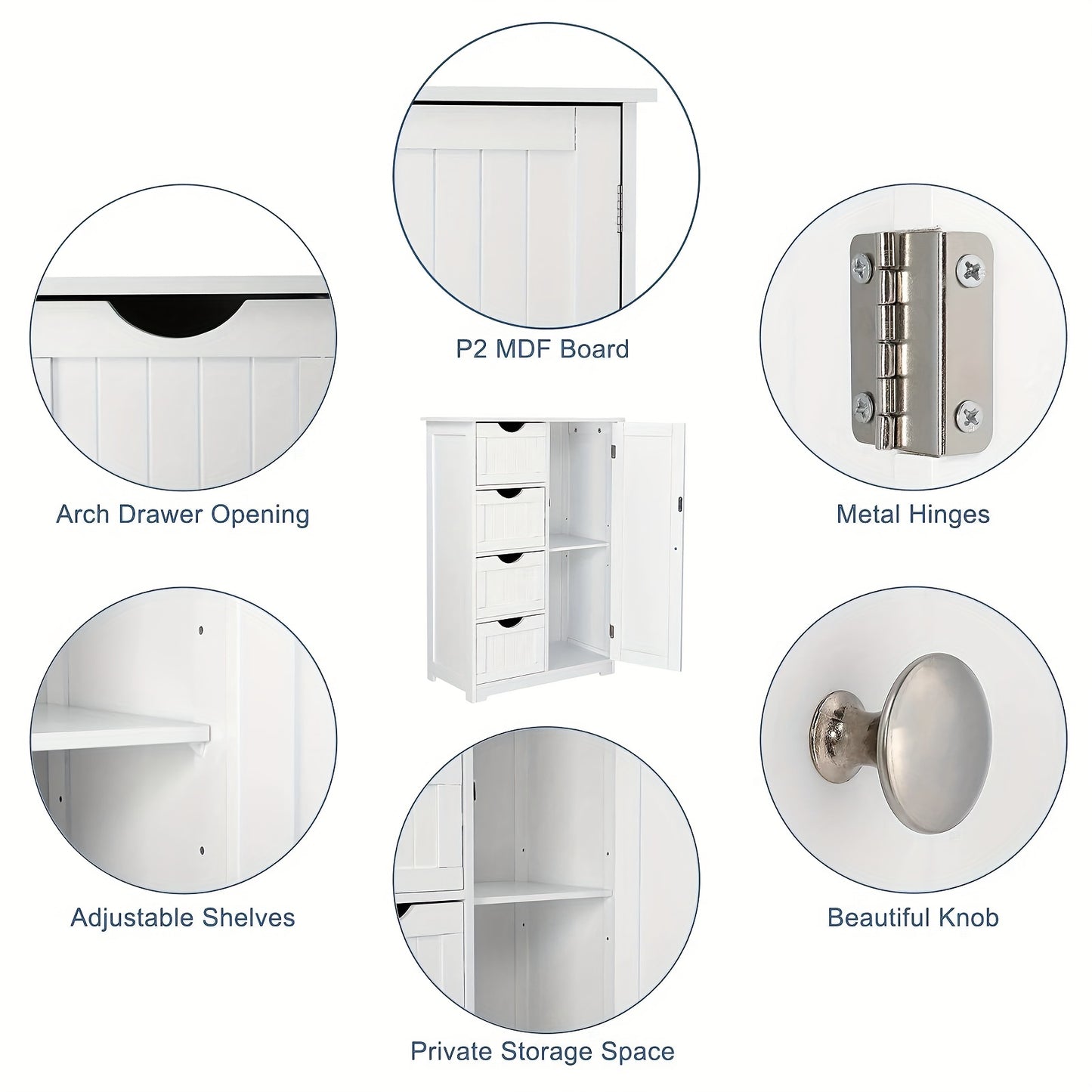 Elegant White Bathroom Storage Cabinet with Drawers for Organization