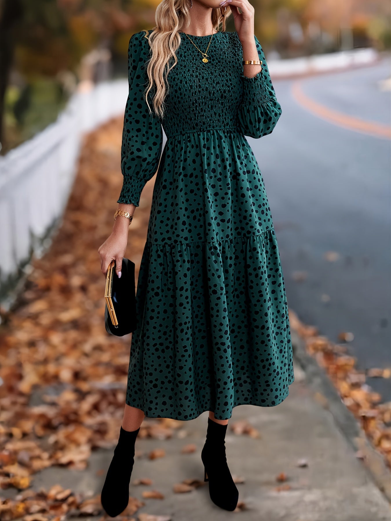 ZAFUL Leopard Print Elegant Dress With Long Sleeves