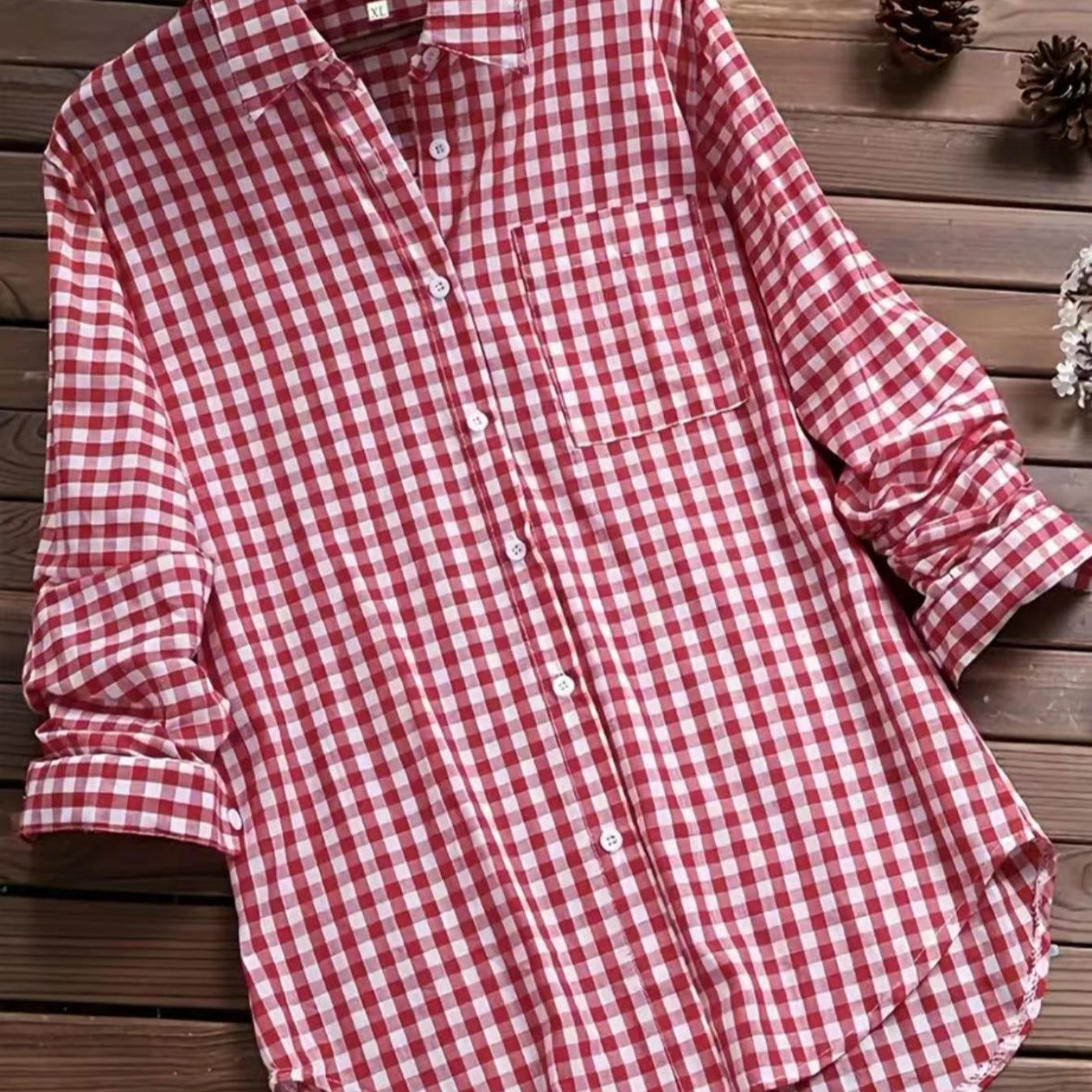 Vintage Gingham Shirt For Women Long Sleeve Button Up