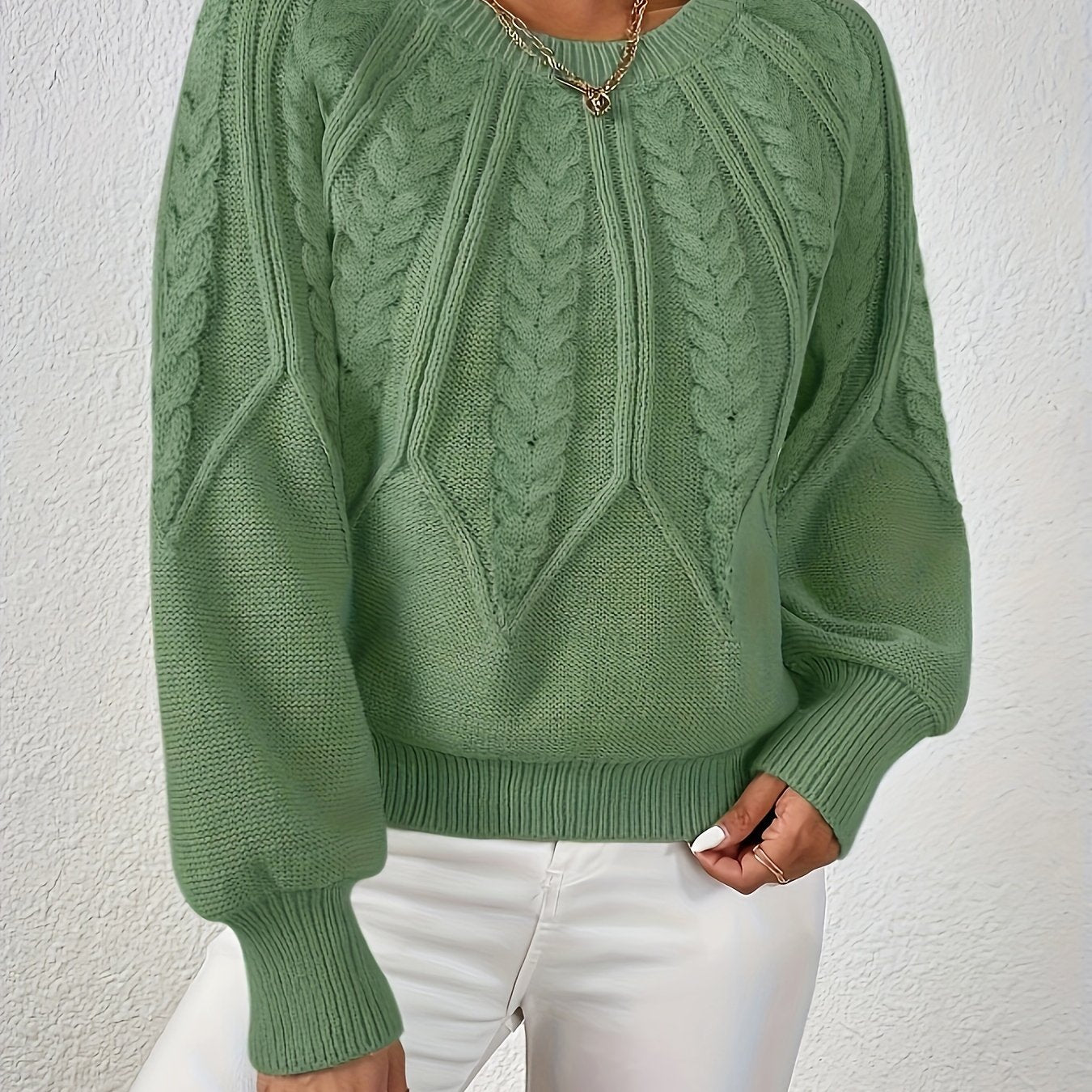 Womens Elegant Round Neck Sweater Solid Knitwear For Fall