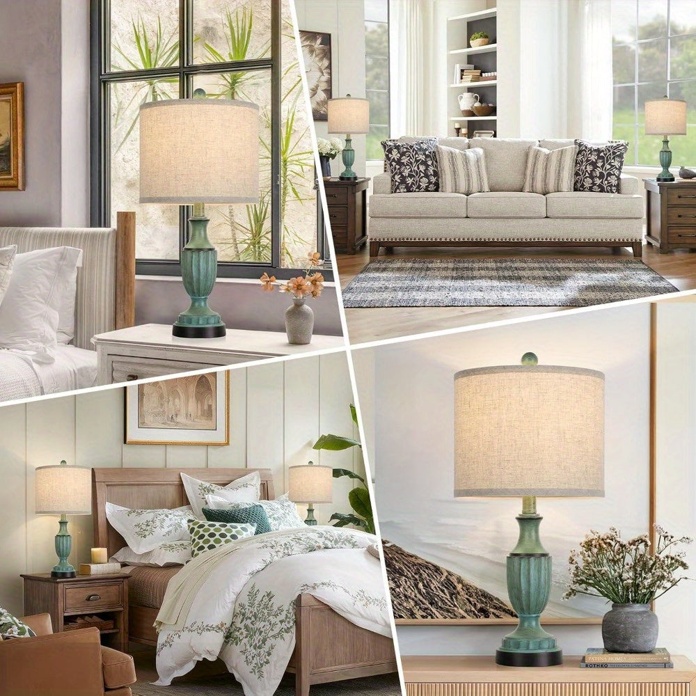 SUCOLITE Farmhouse Table Lamps Set With Linen Shade