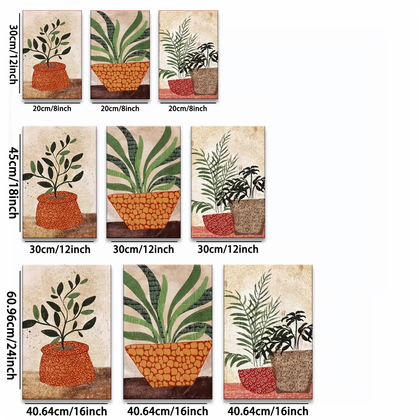 Boho Style Wooden Framed Wall Art Set with Green Abstract Design