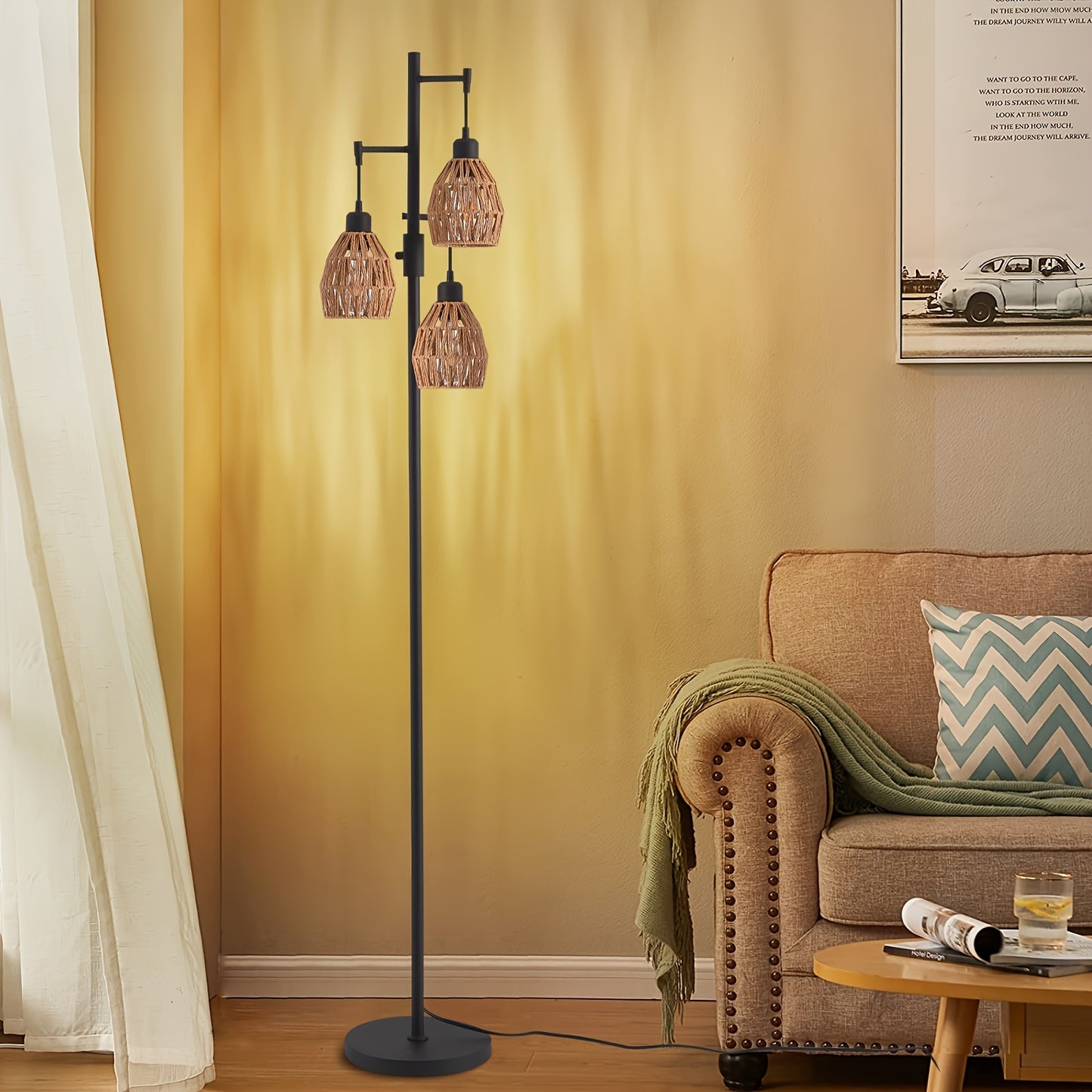 Boho Rattan Tree Floor Lamp With Dimmable Adjustable Lighting