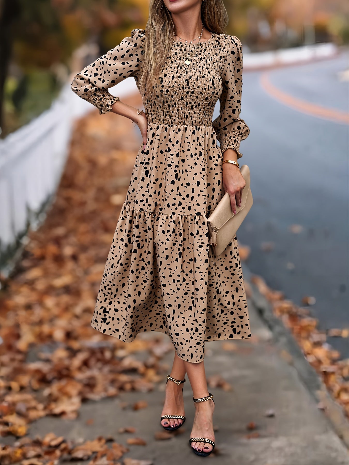 ZAFUL Leopard Print Elegant Dress With Long Sleeves