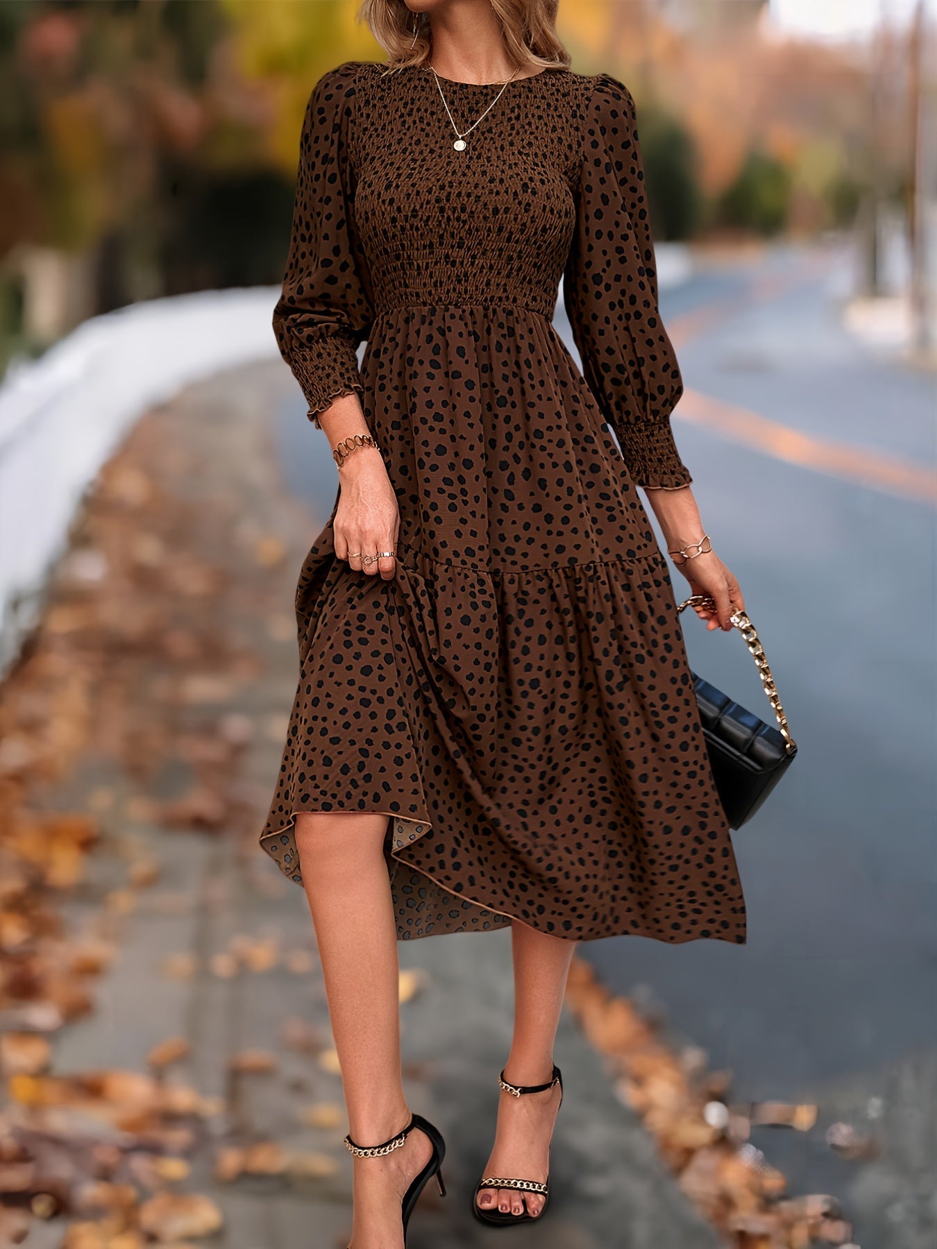 ZAFUL Leopard Print Elegant Dress With Long Sleeves