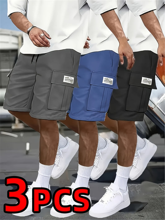 Men's Casual Loose Shorts Set with Large Pockets for Work