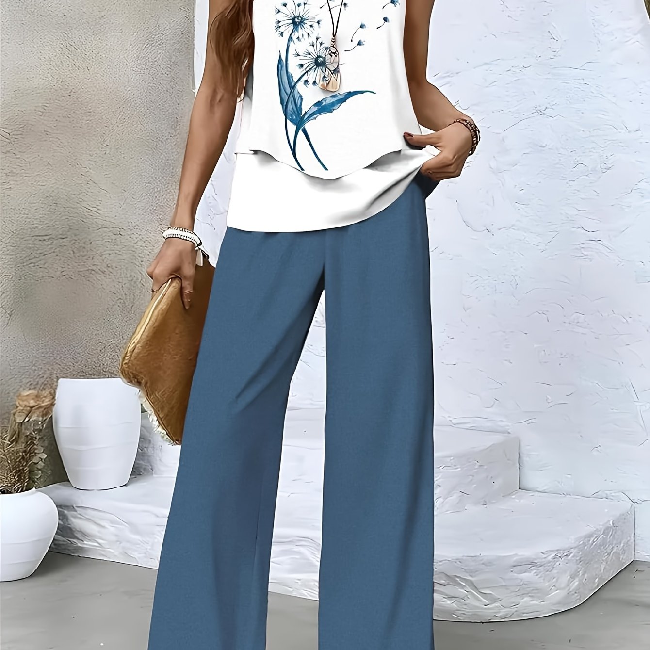 Textured Stripe Print Vest and Pants Leisure Suit Set