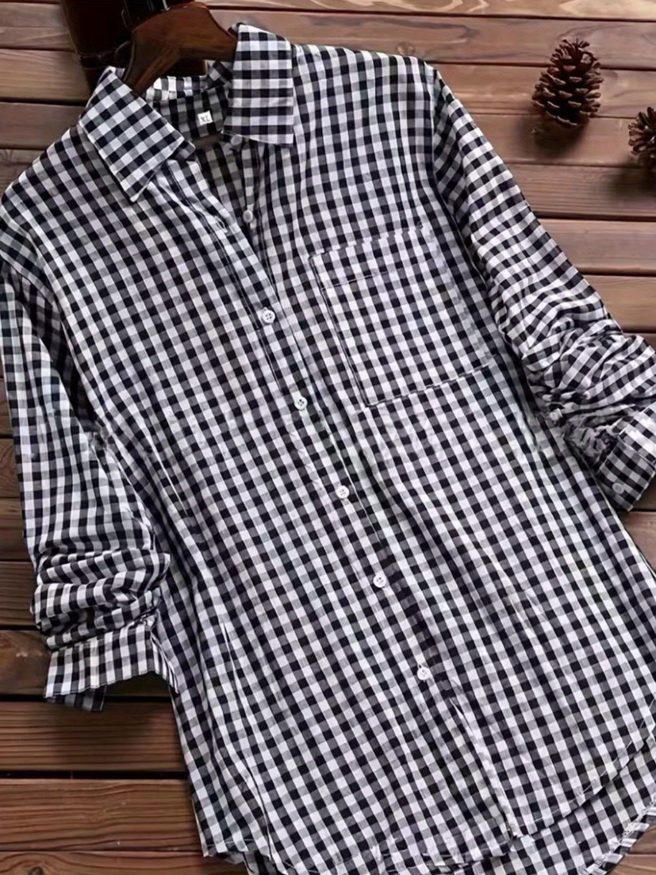 Vintage Gingham Shirt For Women Long Sleeve Button Up
