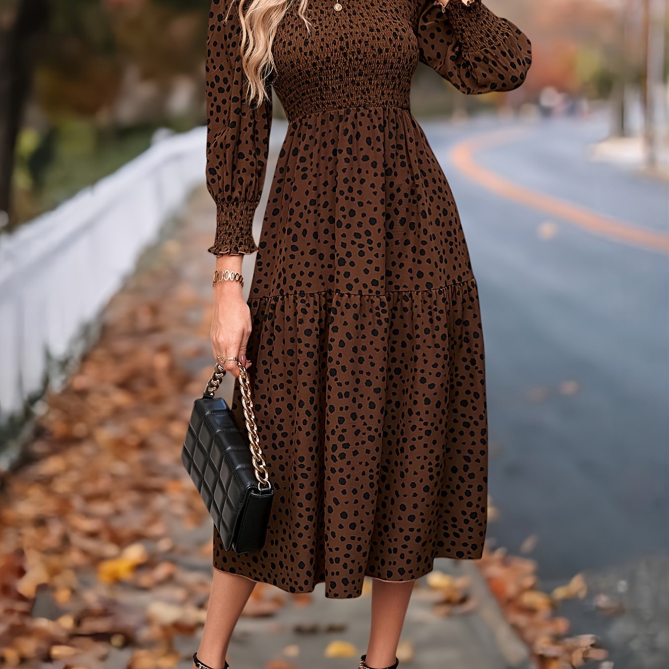 ZAFUL Leopard Print Elegant Dress With Long Sleeves