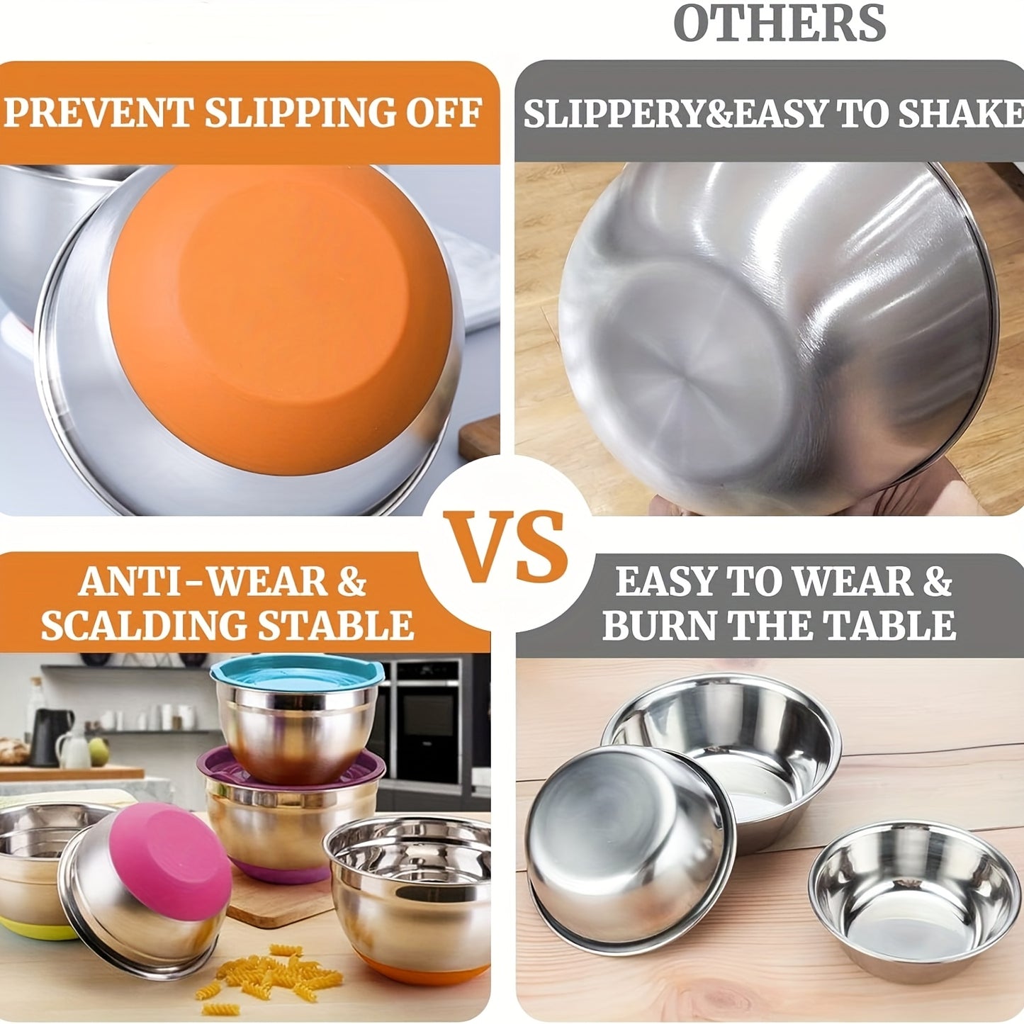 Stainless Steel Mixing Bowls Set with Airtight Lids and Tools