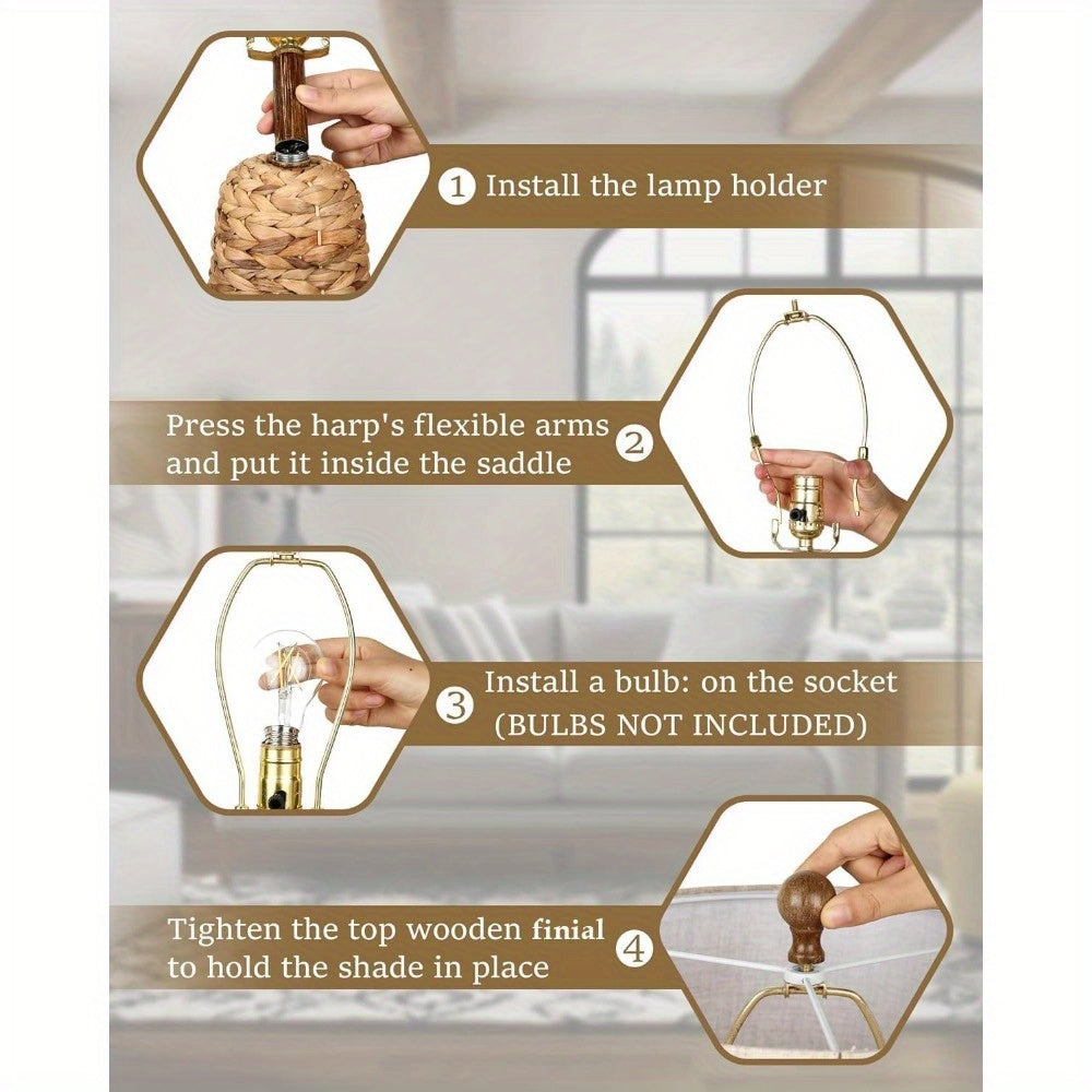 BrightEver Rattan Table Lamps Set With USB Ports 2