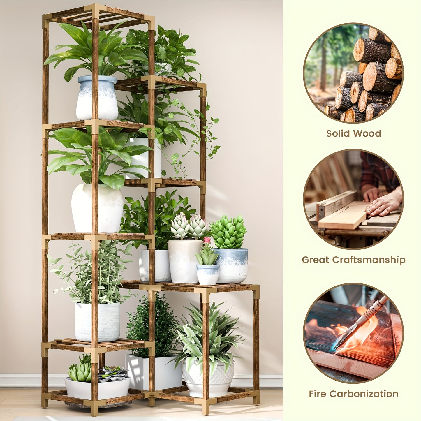 Multi-Tiered Wooden Plant Stand for Indoor and Outdoor Decor