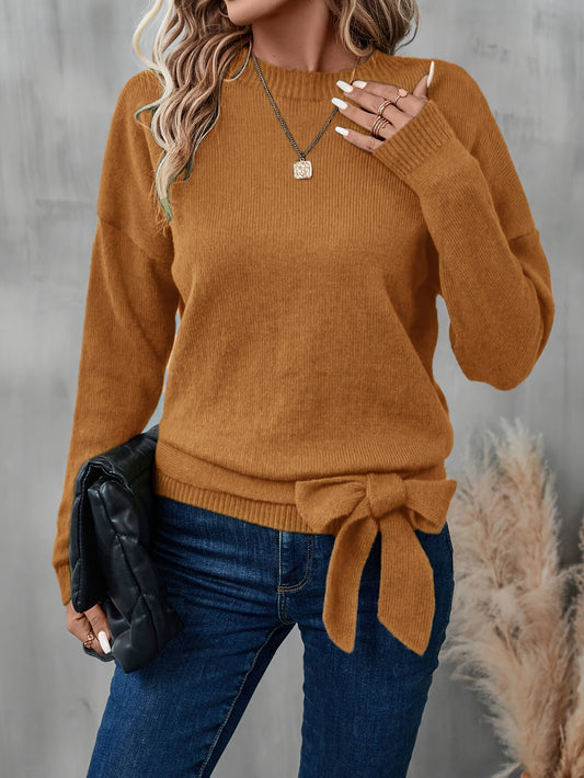 Cozy Loose Fit Bow Detail Sweater For Everyday Wear