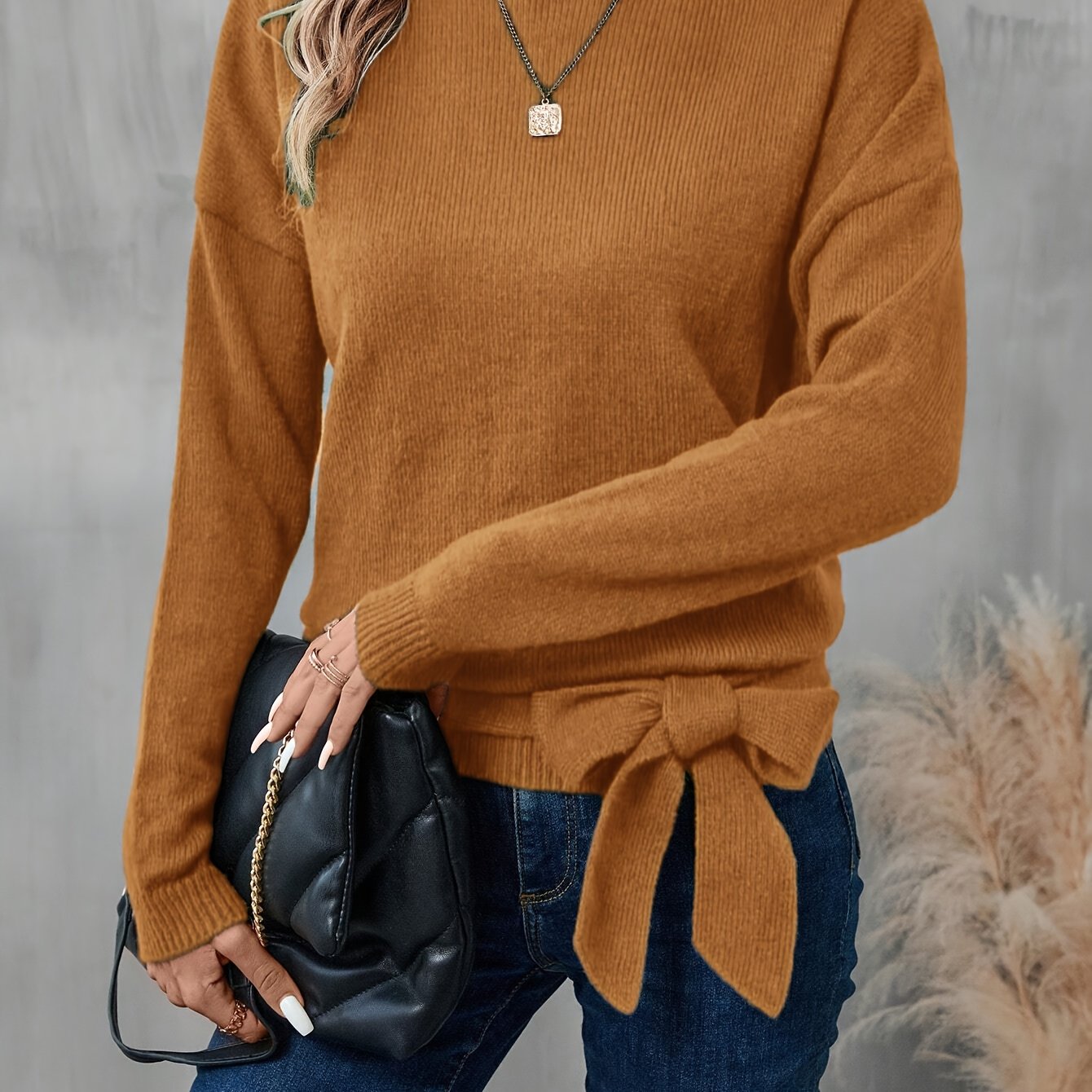 Cozy Loose Fit Bow Detail Sweater For Everyday Wear
