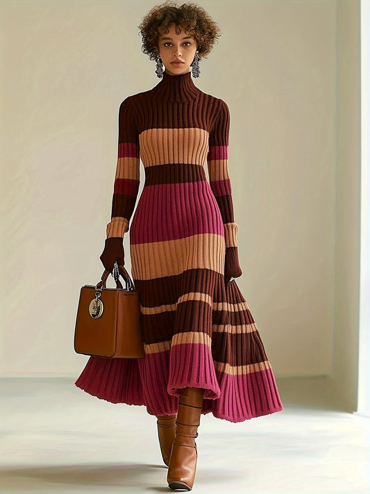 Nian Nian Selection Block Striped Knit Sweater Dress