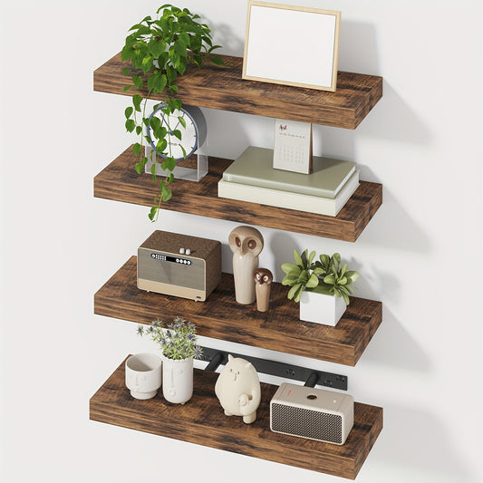 Rustic Floating Wall Shelves with Invisible Brackets for Decor