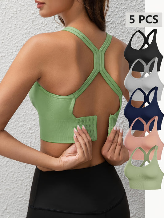 High-Support Wireless Sports Bra with Removable Pads and Crisscross Design