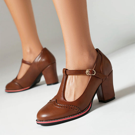 Aminuga Vintage Oxford T Strap Platform Brogue Shoes