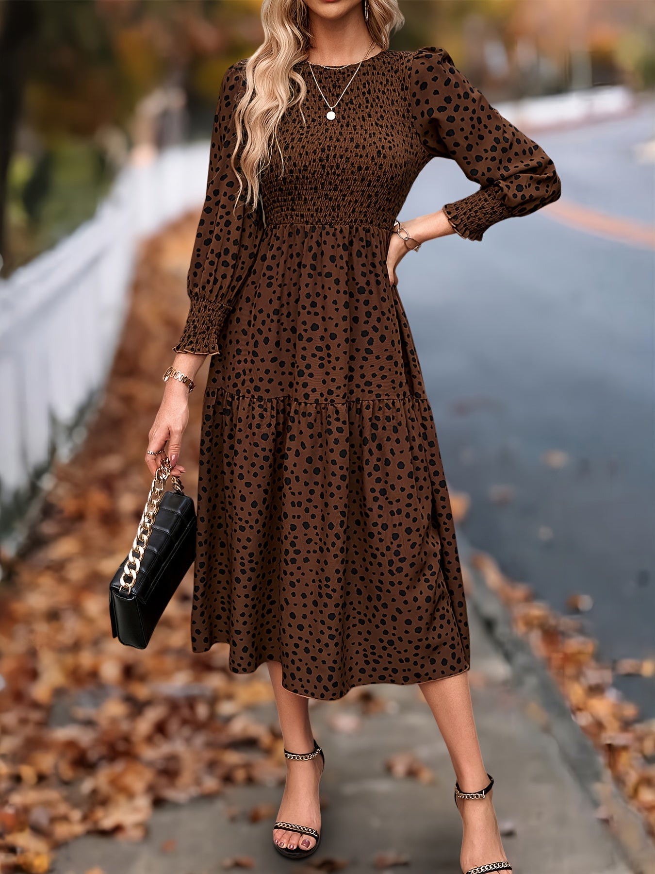 ZAFUL Leopard Print Elegant Dress With Long Sleeves