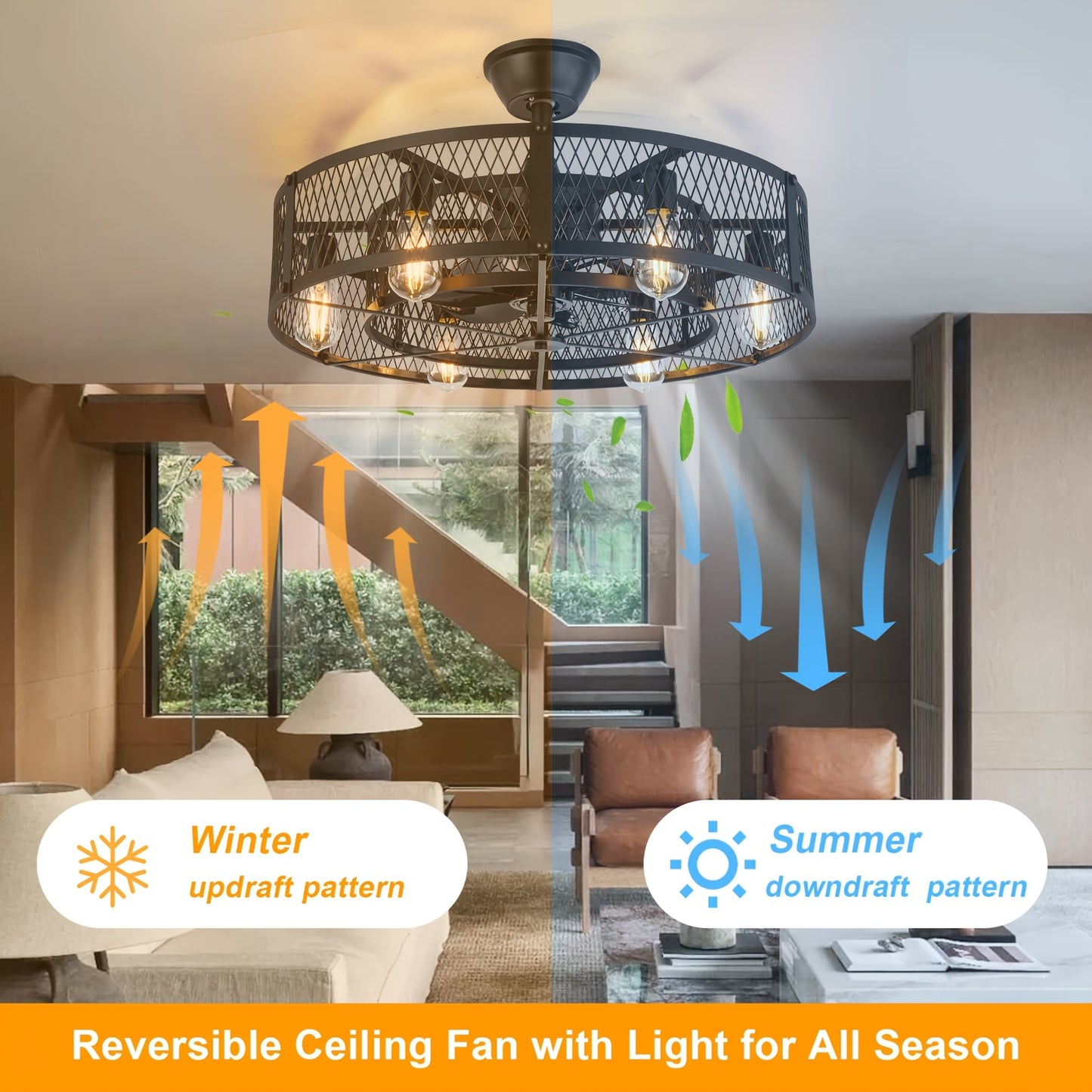 Industrial Ceiling Fan with Light and Remote Control for Spaces