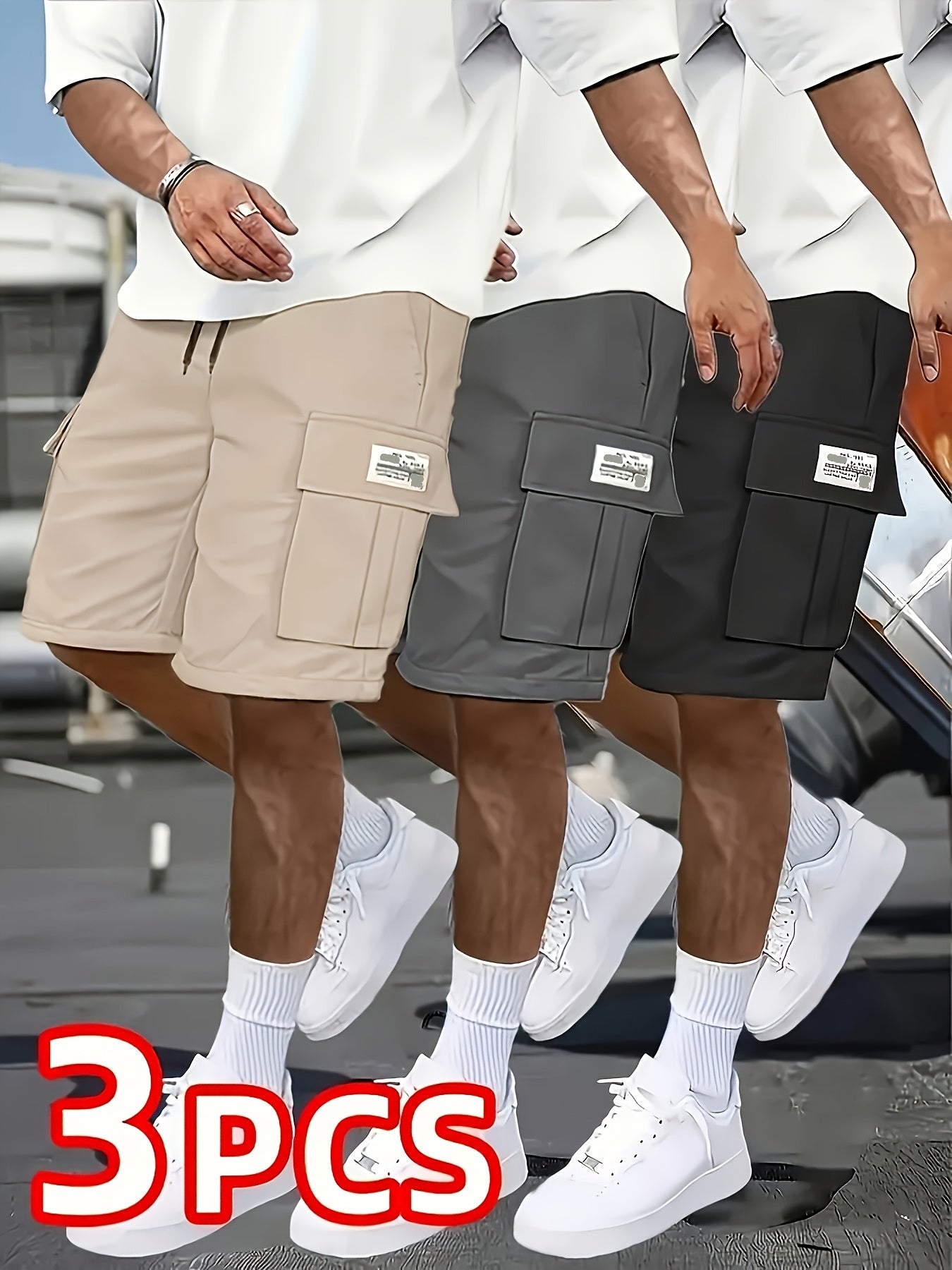 Men's Casual Loose Shorts Set with Large Pockets for Work