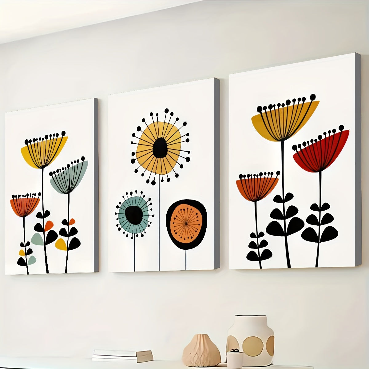 Framed Canvas Art Set Modern Medieval Flower Wall Decor