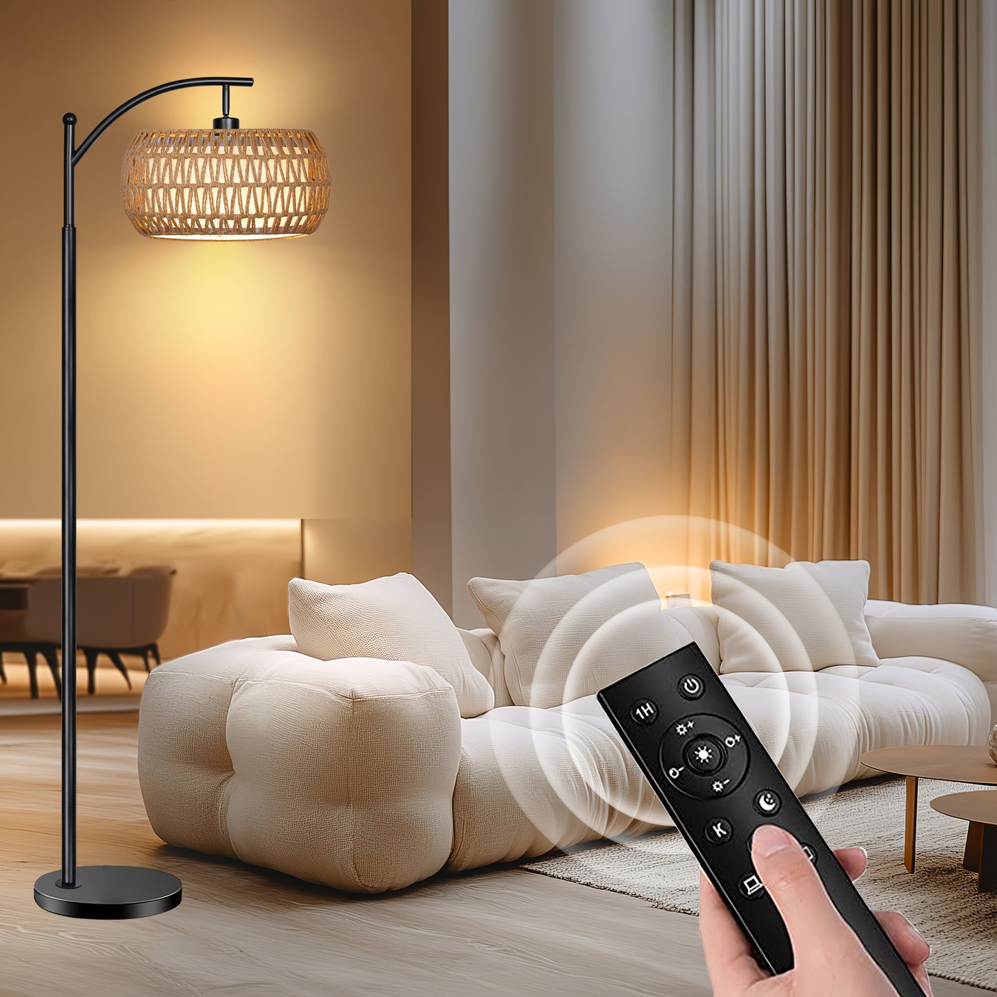 Modern Farmhouse Dimmable Floor Lamp with Remote Control