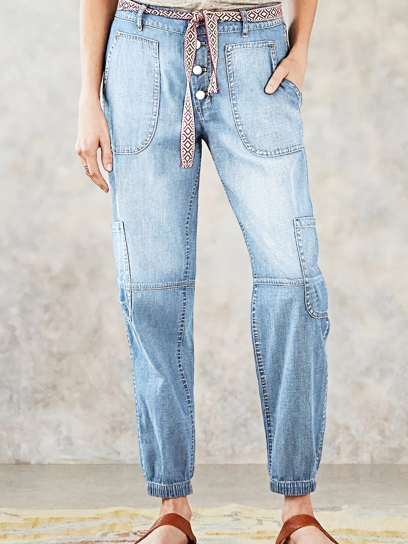 HME Womens Vintage Cargo Jeans Stretch Cropped Denim