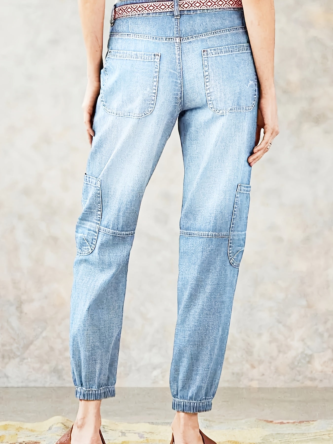 HME Womens Vintage Cargo Jeans Stretch Cropped Denim