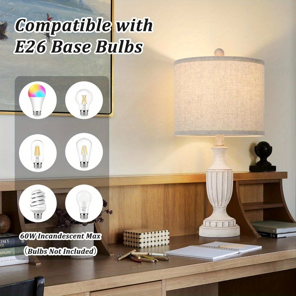 SUCOLITE Farmhouse Table Lamps Set With Linen Shade