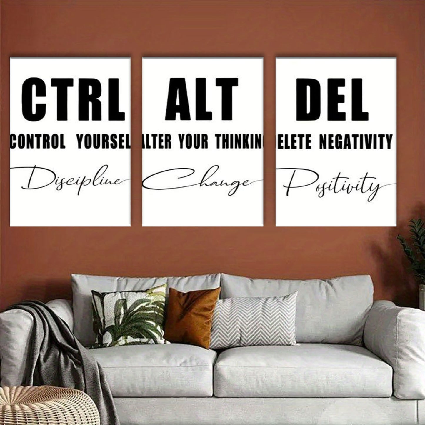 Wrapped Wood Frame Abstract Wall Art Trio Positive Quotes