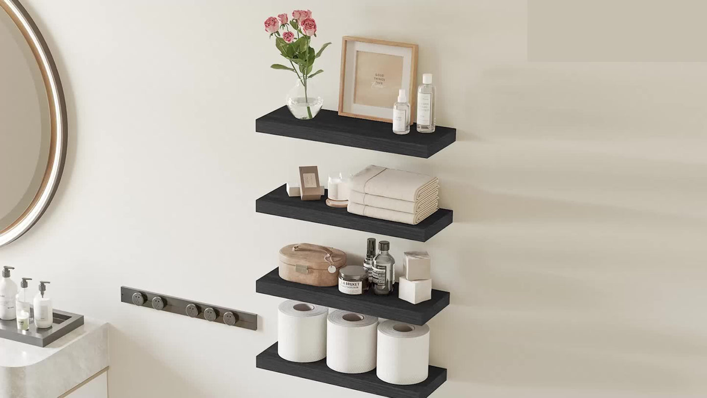 Rustic Floating Wall Shelves with Invisible Brackets for Decor