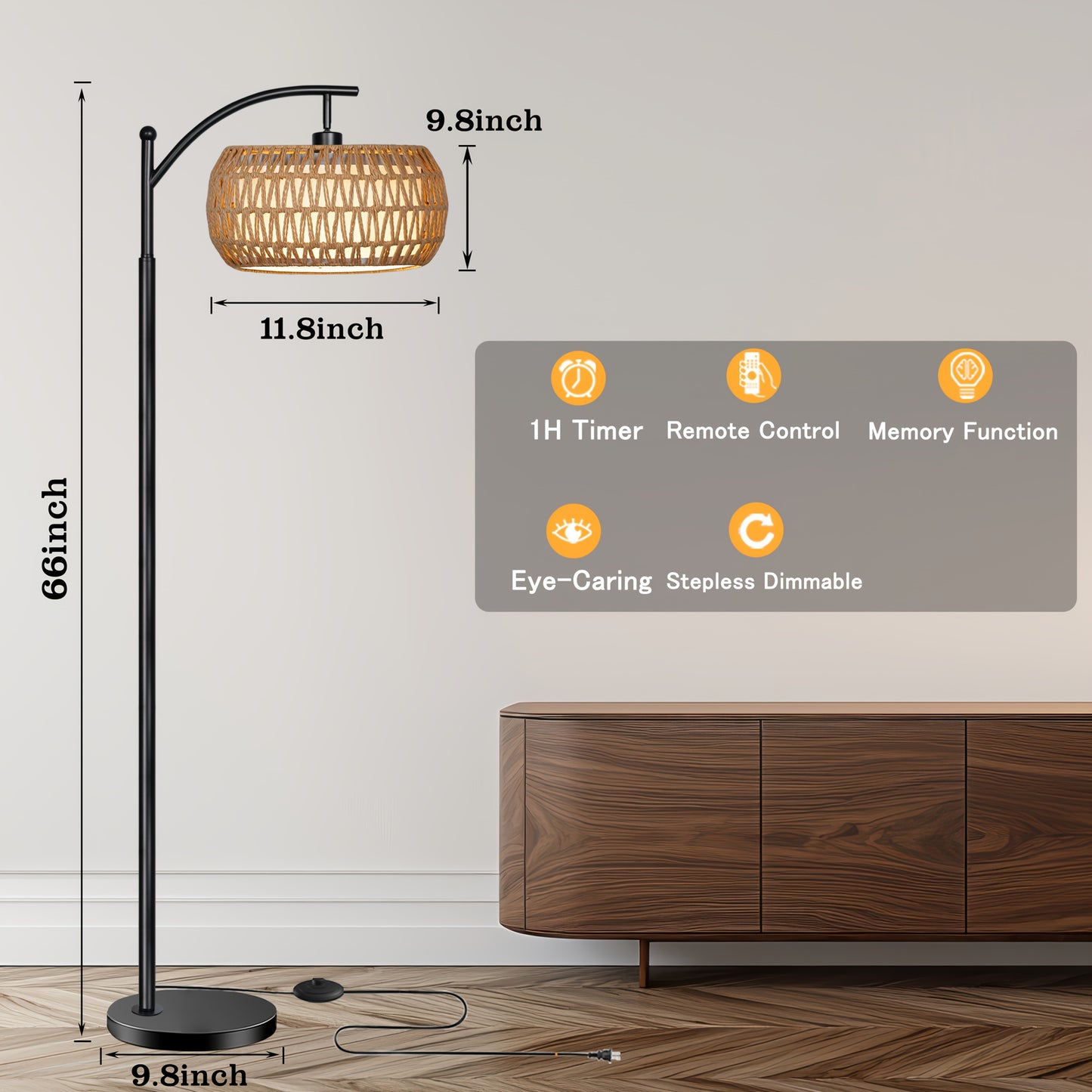 Modern Farmhouse Dimmable Floor Lamp with Remote Control