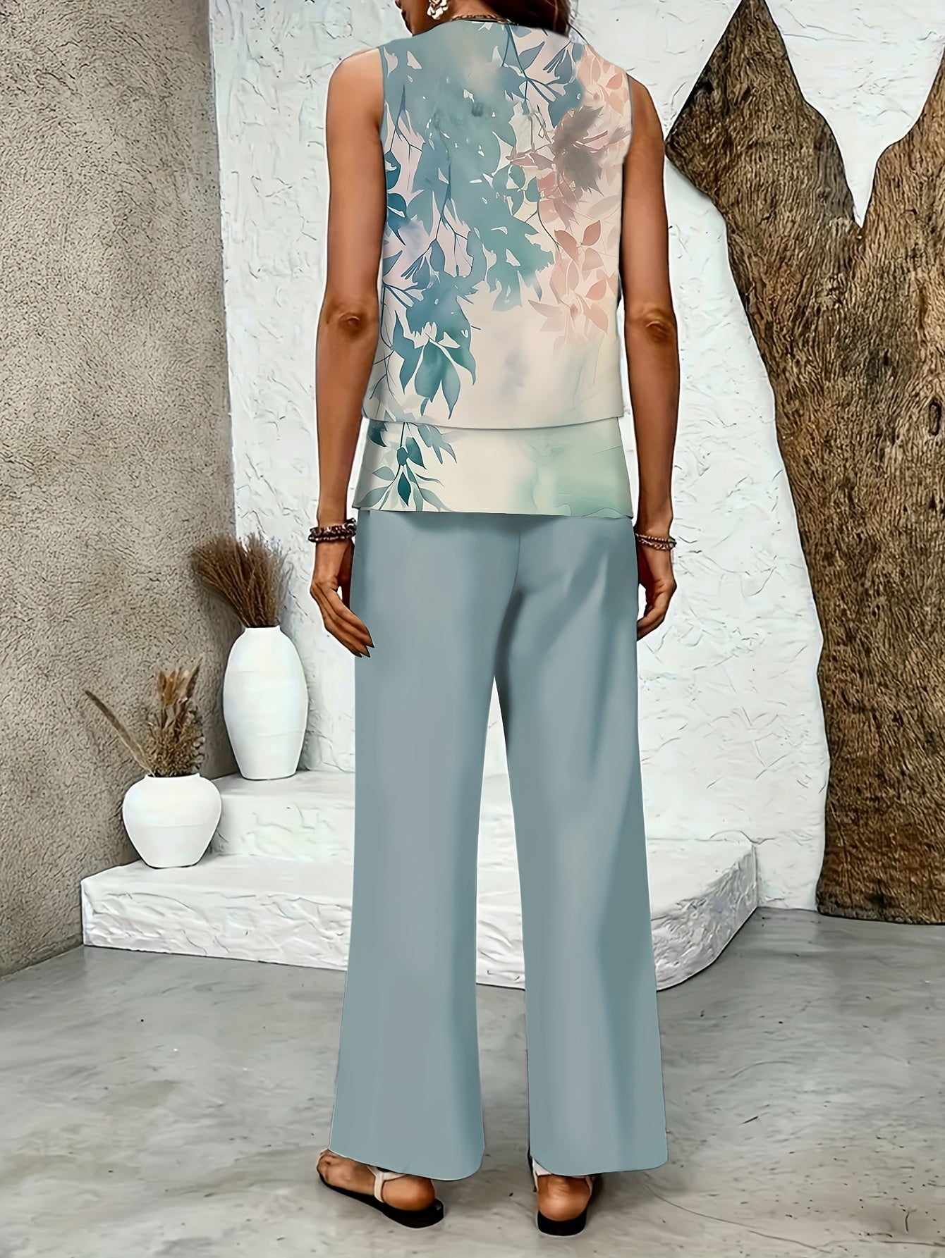 Textured Stripe Print Vest and Pants Leisure Suit Set