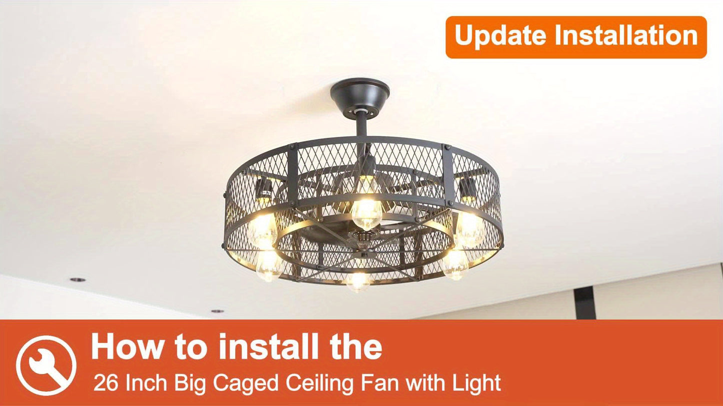 Industrial Ceiling Fan with Light and Remote Control for Spaces