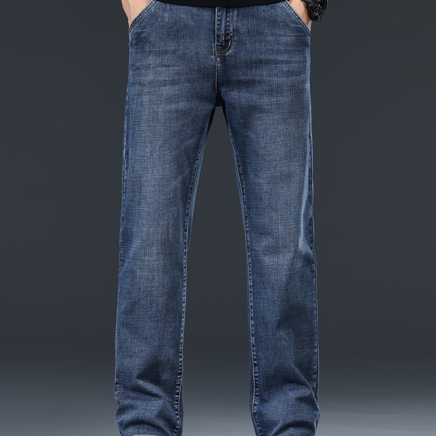 Men's Loose Fit Jeans Washed Denim Casual Straight Pants