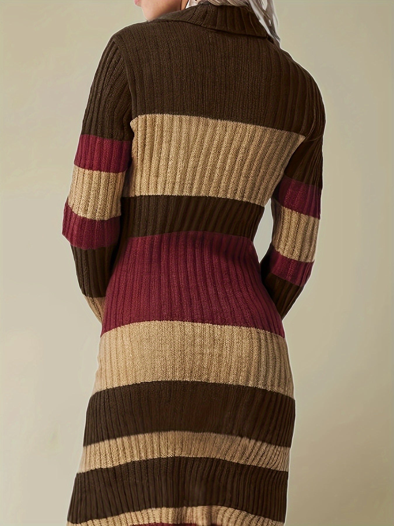Nian Nian Selection Block Striped Knit Sweater Dress