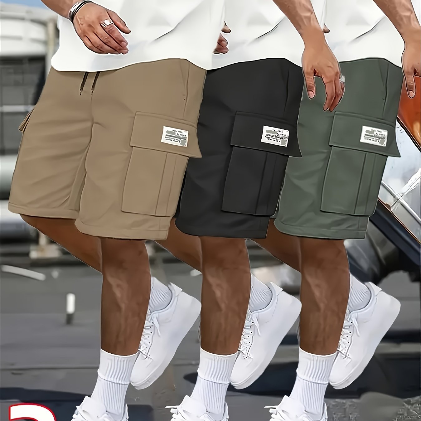 Men's Casual Loose Shorts Set with Large Pockets for Work