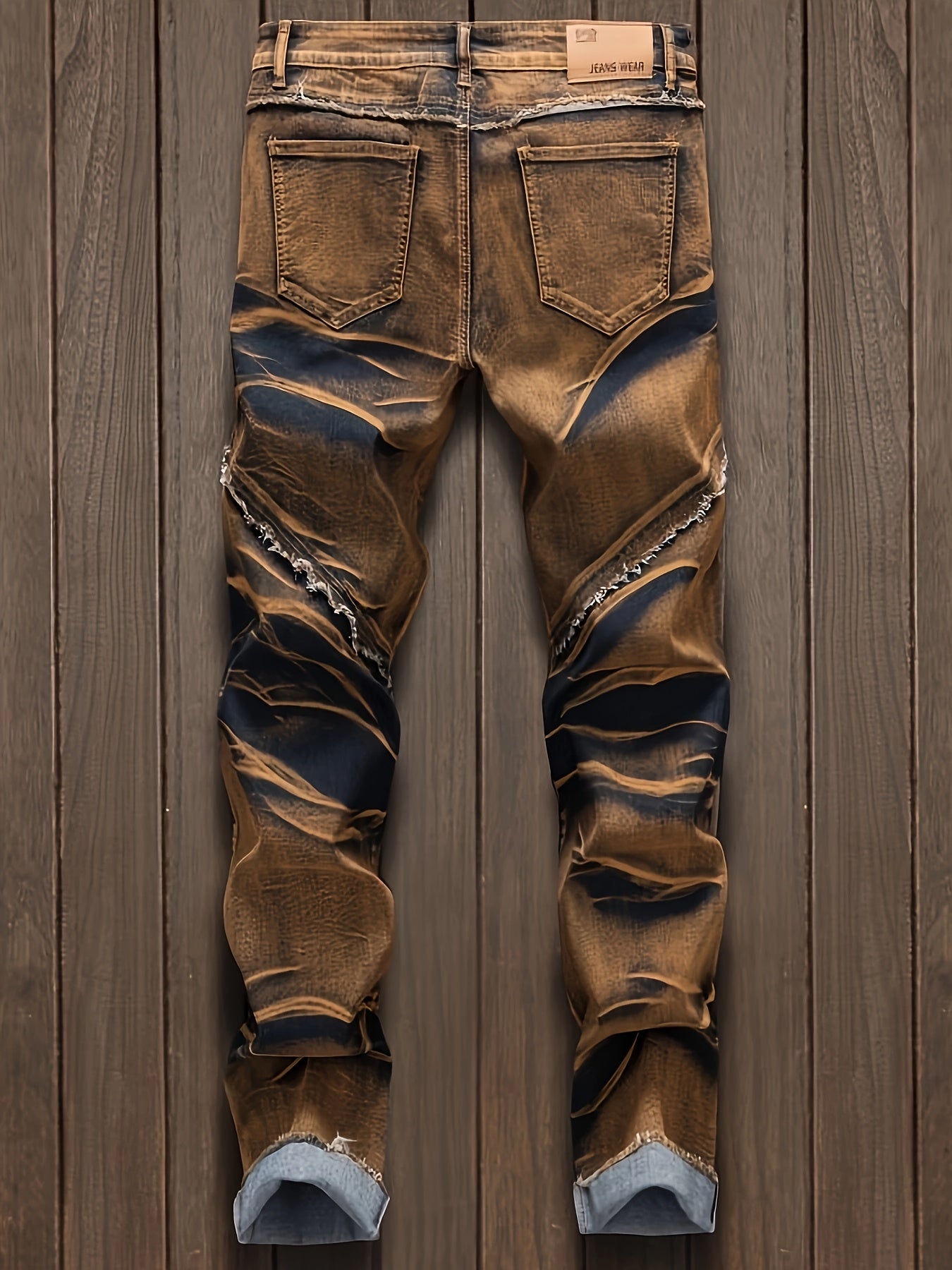 Mens Straight Cut Ripped Camouflage Jeans Streetwear