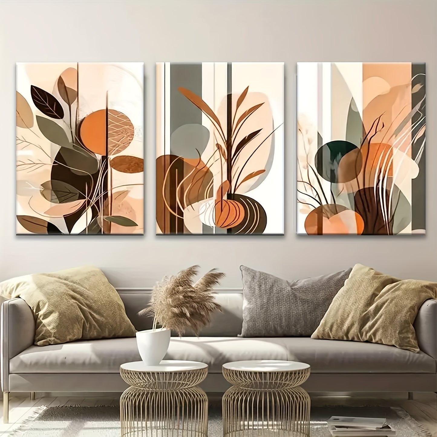 Wooden Framed Abstract Geometric Wall Art Set for Home Decor