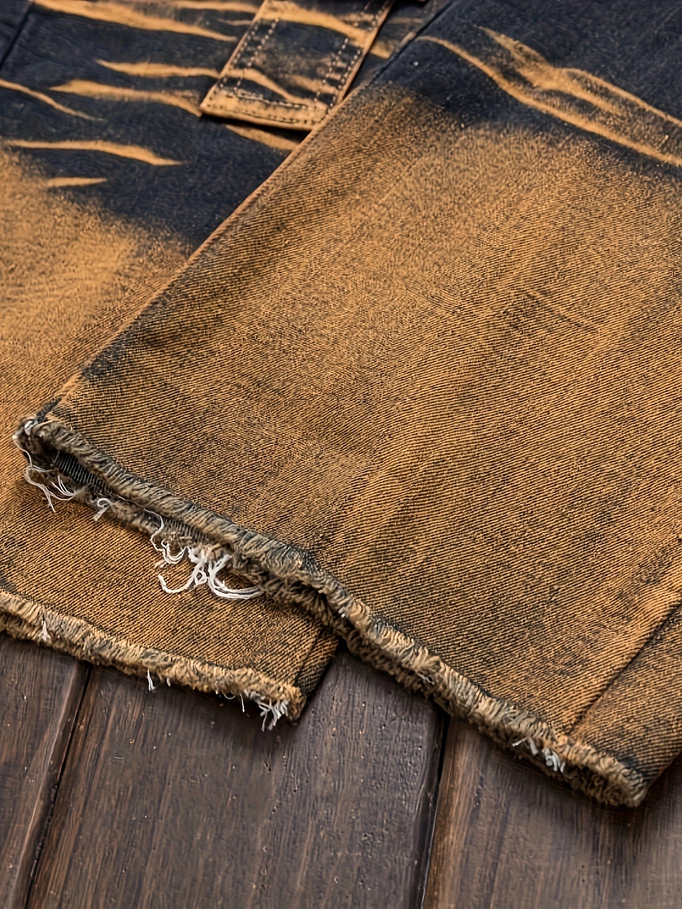 Mens Straight Cut Ripped Camouflage Jeans Streetwear