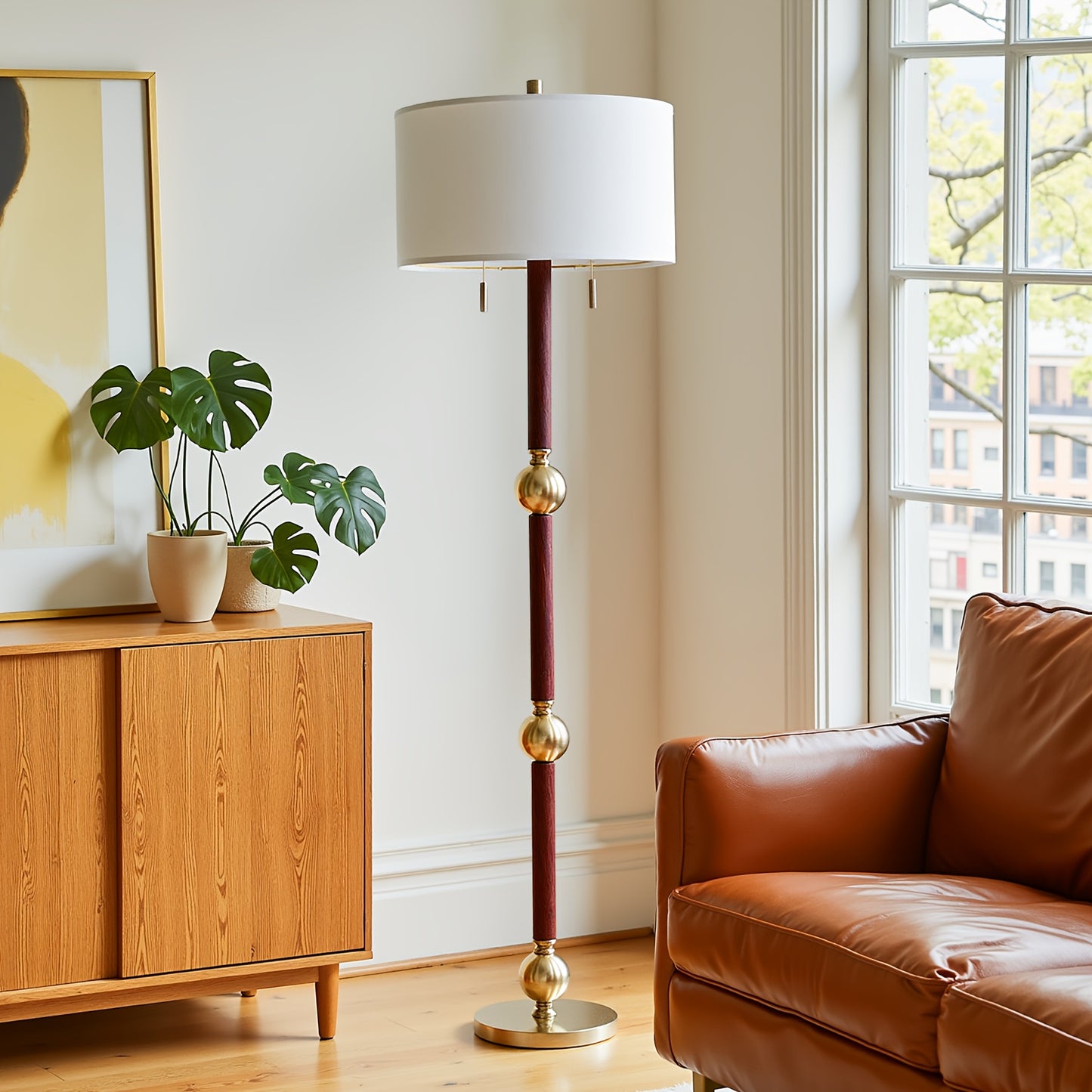 STANBOW Modern Floor Lamp With Linen Shade And Dual Pull