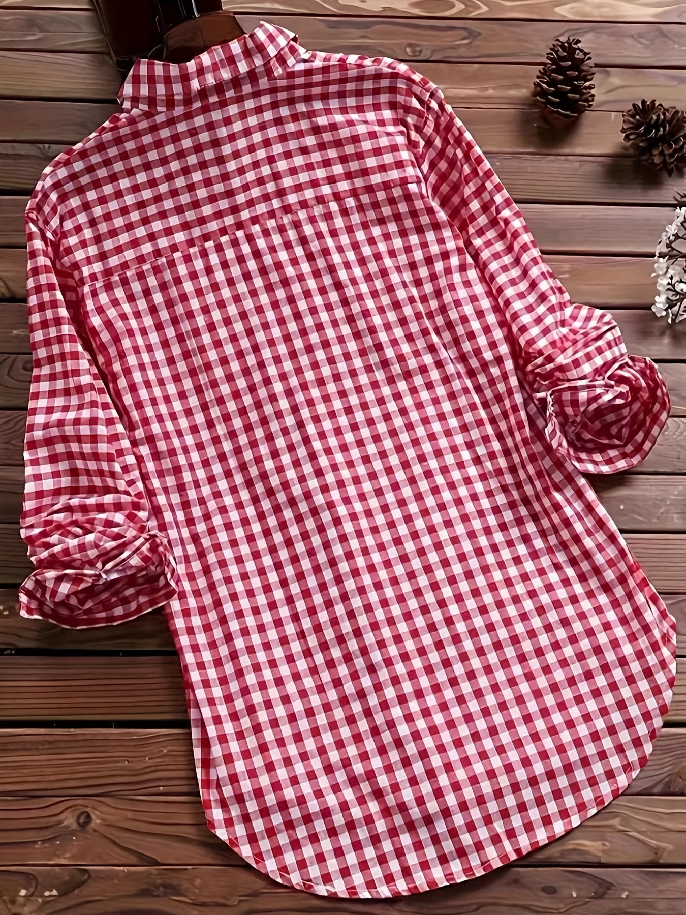 Vintage Gingham Shirt For Women Long Sleeve Button Up