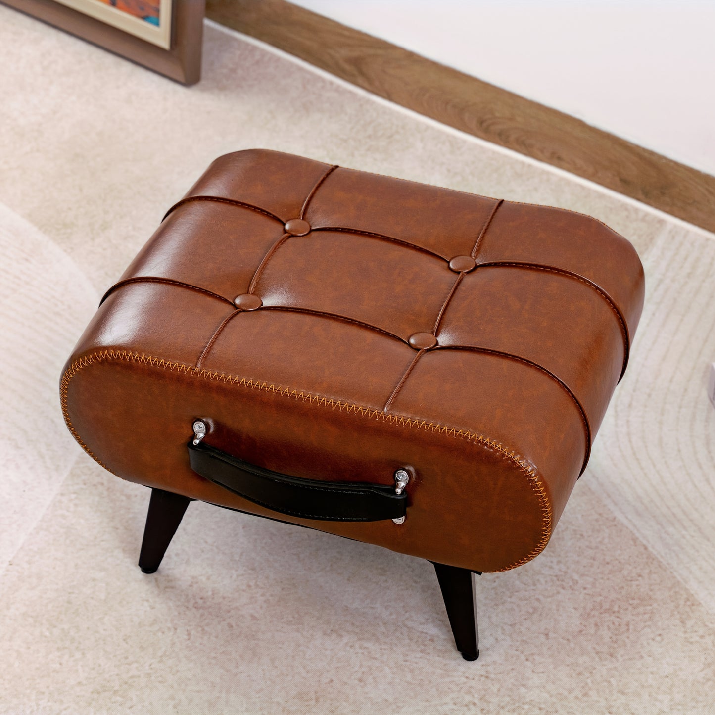 Stylish Leather Stool Oil Wax Finish Low Footstool Pro