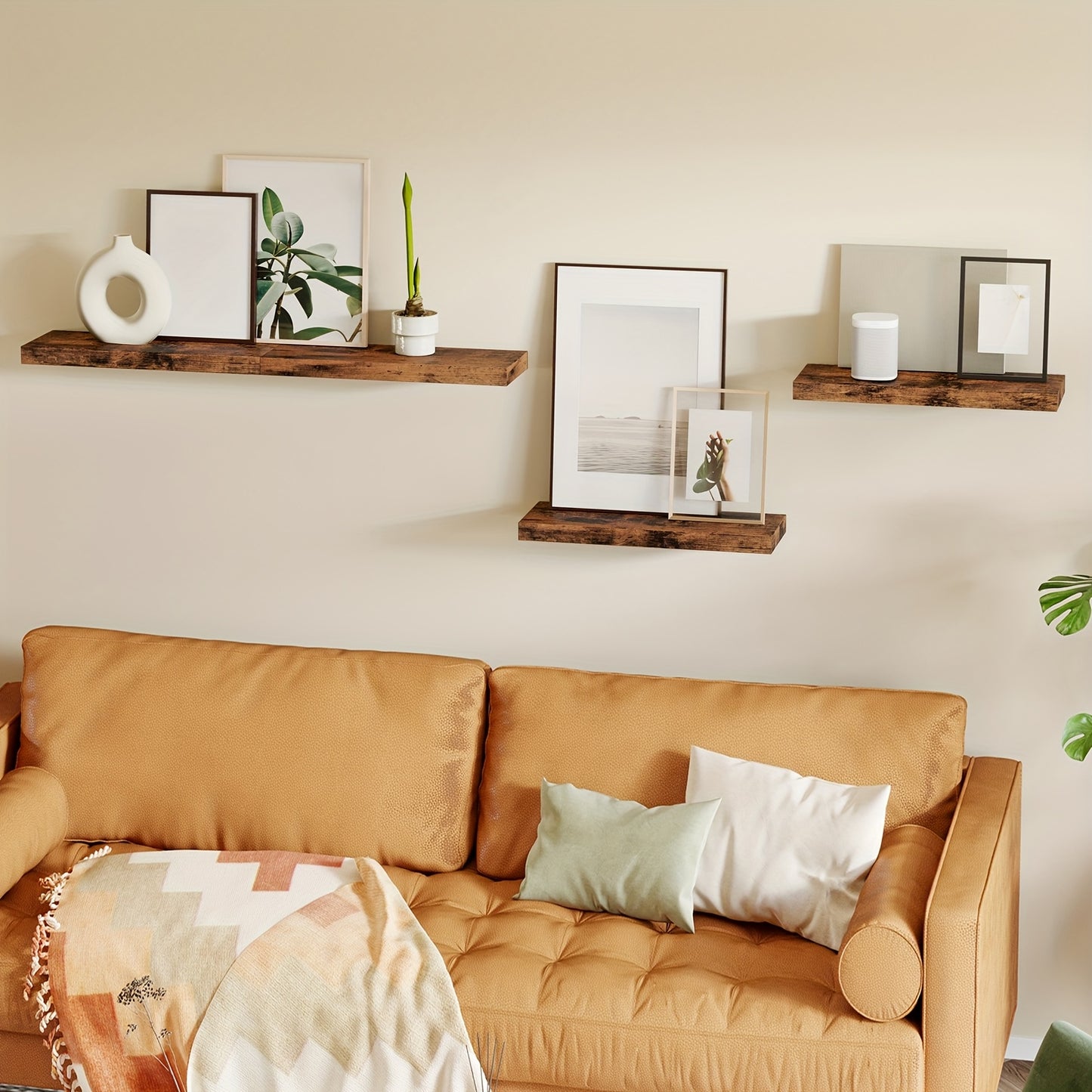 Rustic Floating Wall Shelves with Invisible Brackets for Decor