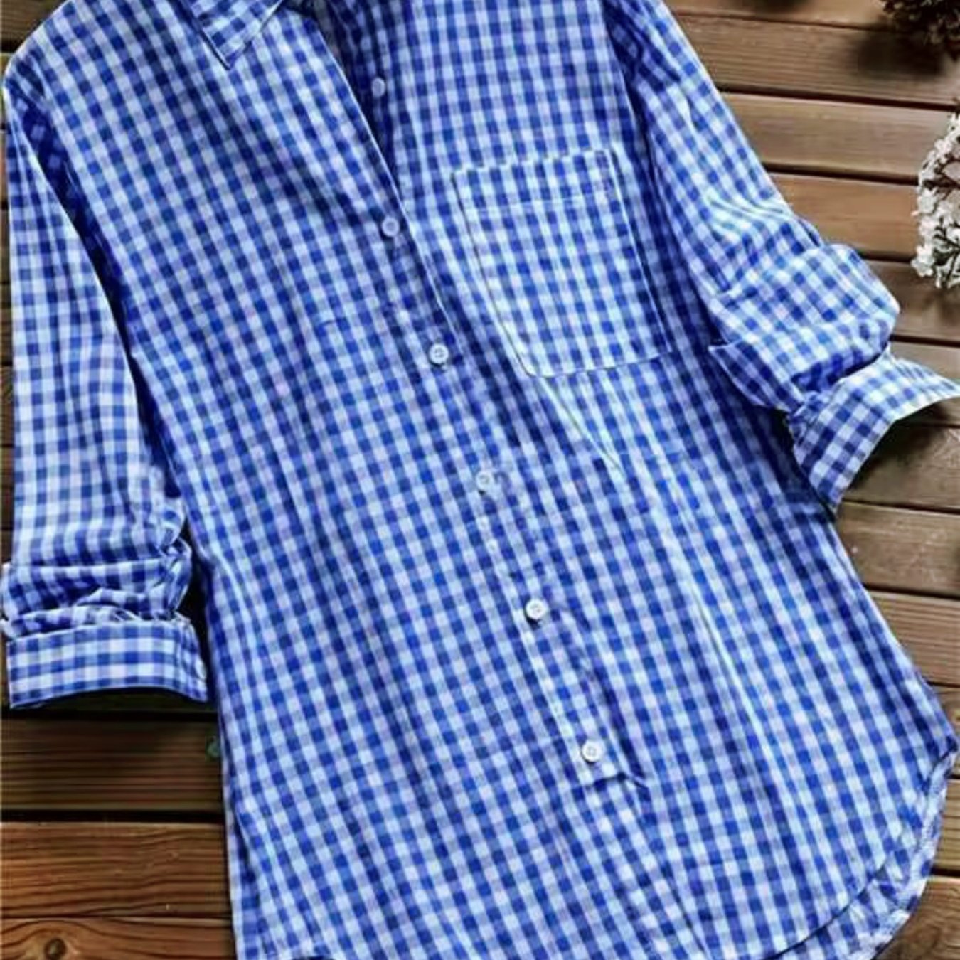 Vintage Gingham Shirt For Women Long Sleeve Button Up