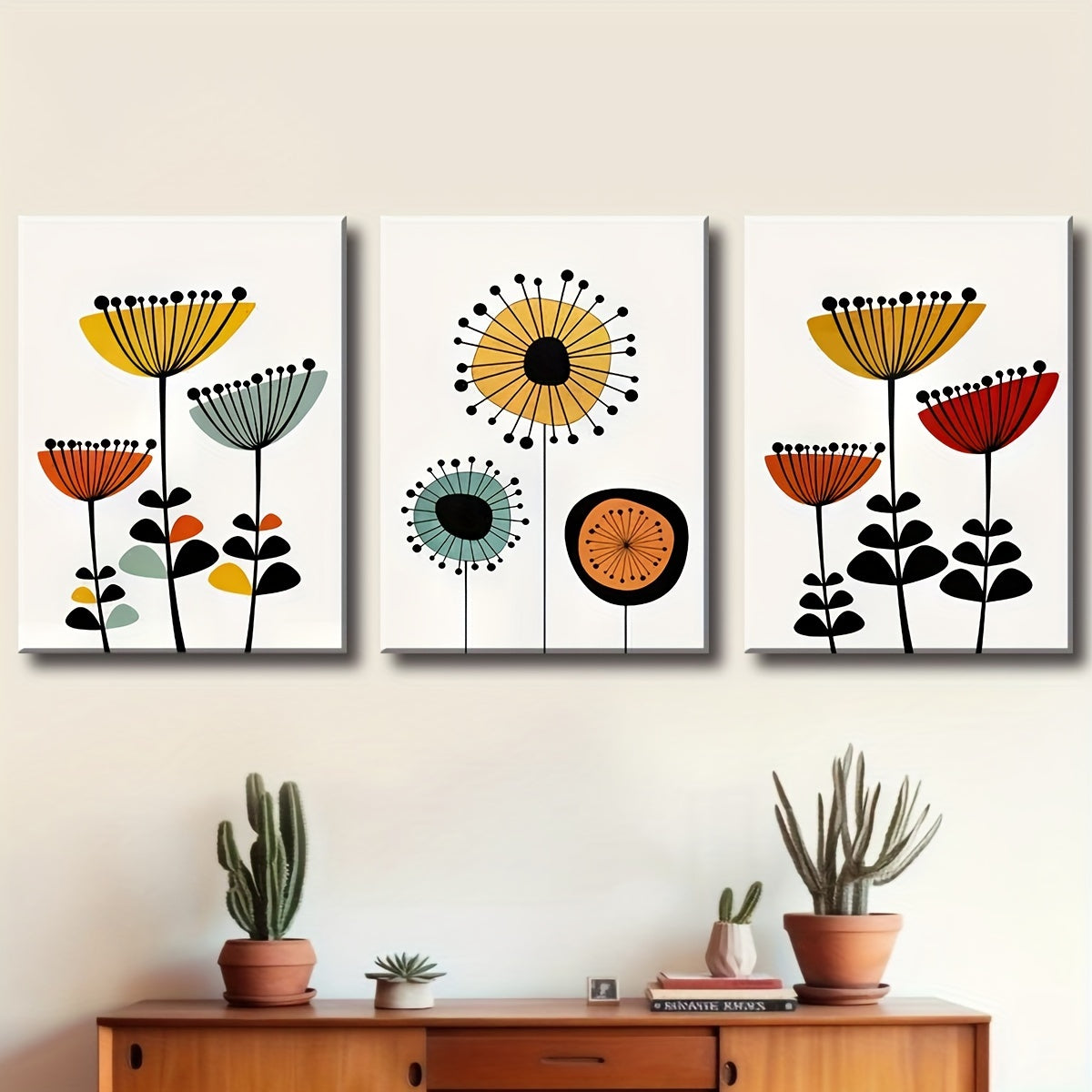 Framed Canvas Art Set Modern Medieval Flower Wall Decor