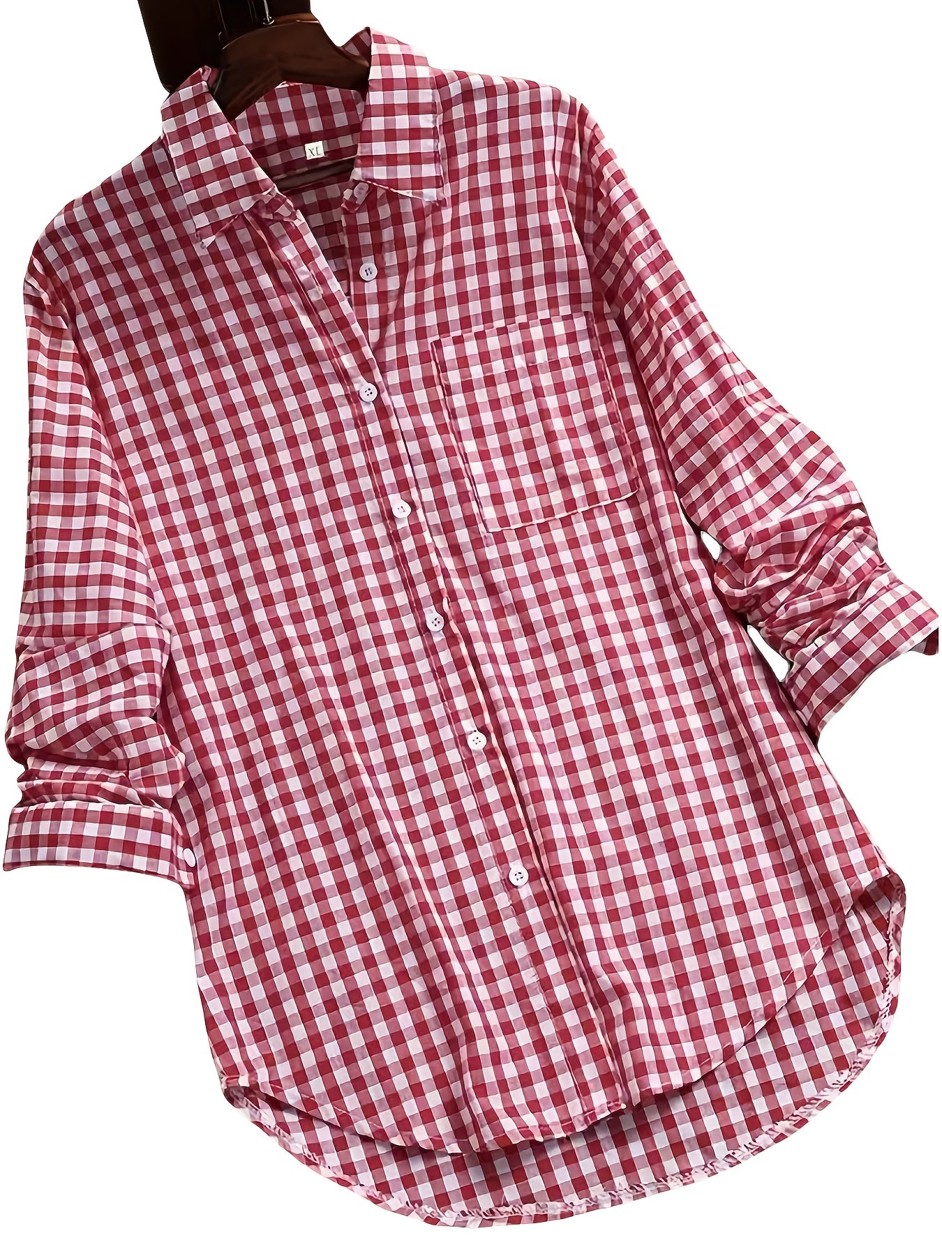 Vintage Gingham Shirt For Women Long Sleeve Button Up