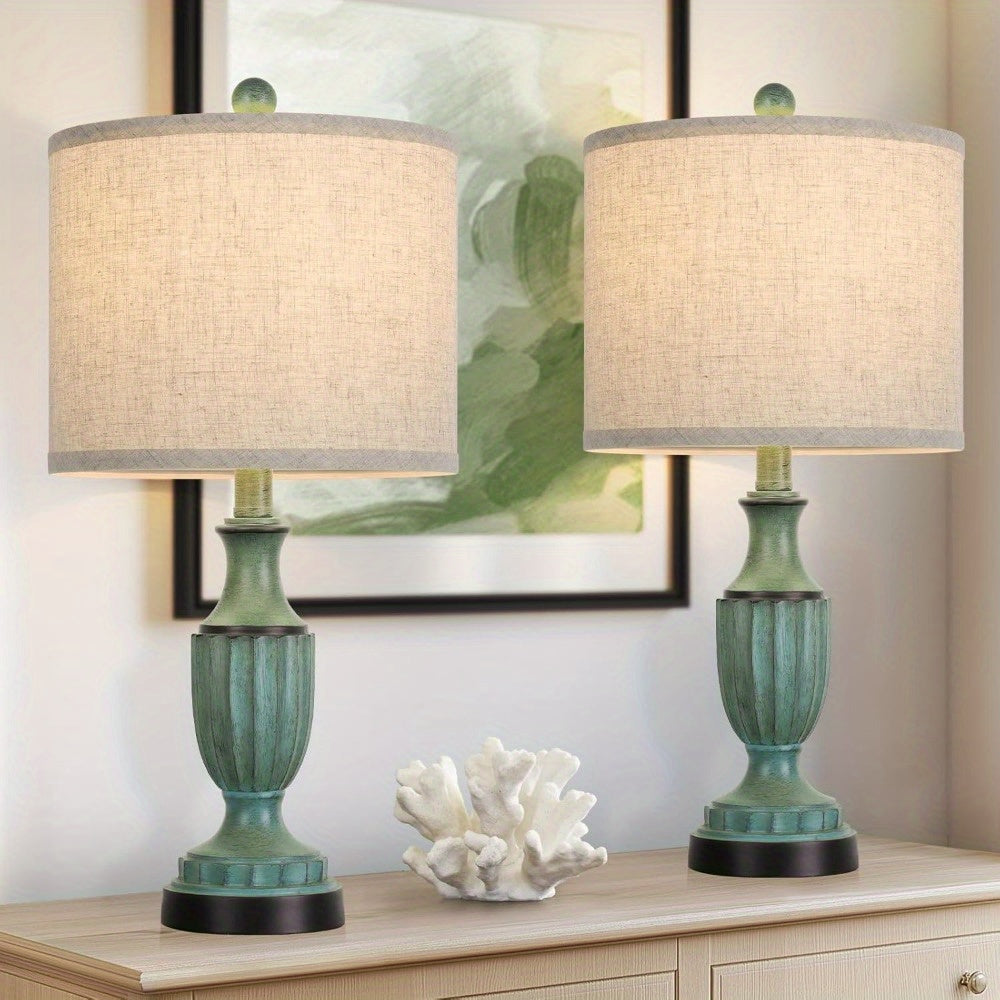 SUCOLITE Farmhouse Table Lamps Set With Linen Shade